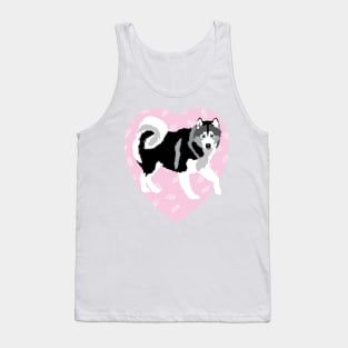 Husky Dog Love Pink Heart Tank Top